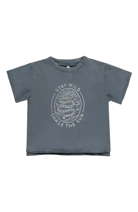 Rylee + Cru Indigo Stay Wild Raw Edge T-shirt Brand New with Tags, 4-5 years