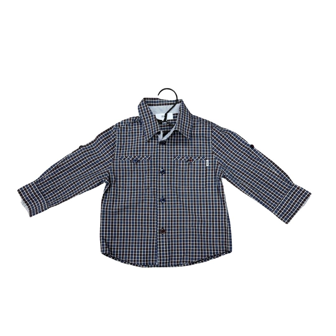 Hugo Boss Brown, Blue and White Checkered Long Sleeve Collared Button Down Shirt, 18 months