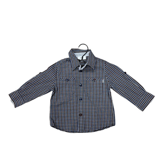 Hugo Boss Brown, Blue and White Checkered Long Sleeve Collared Button Down Shirt, 18 months