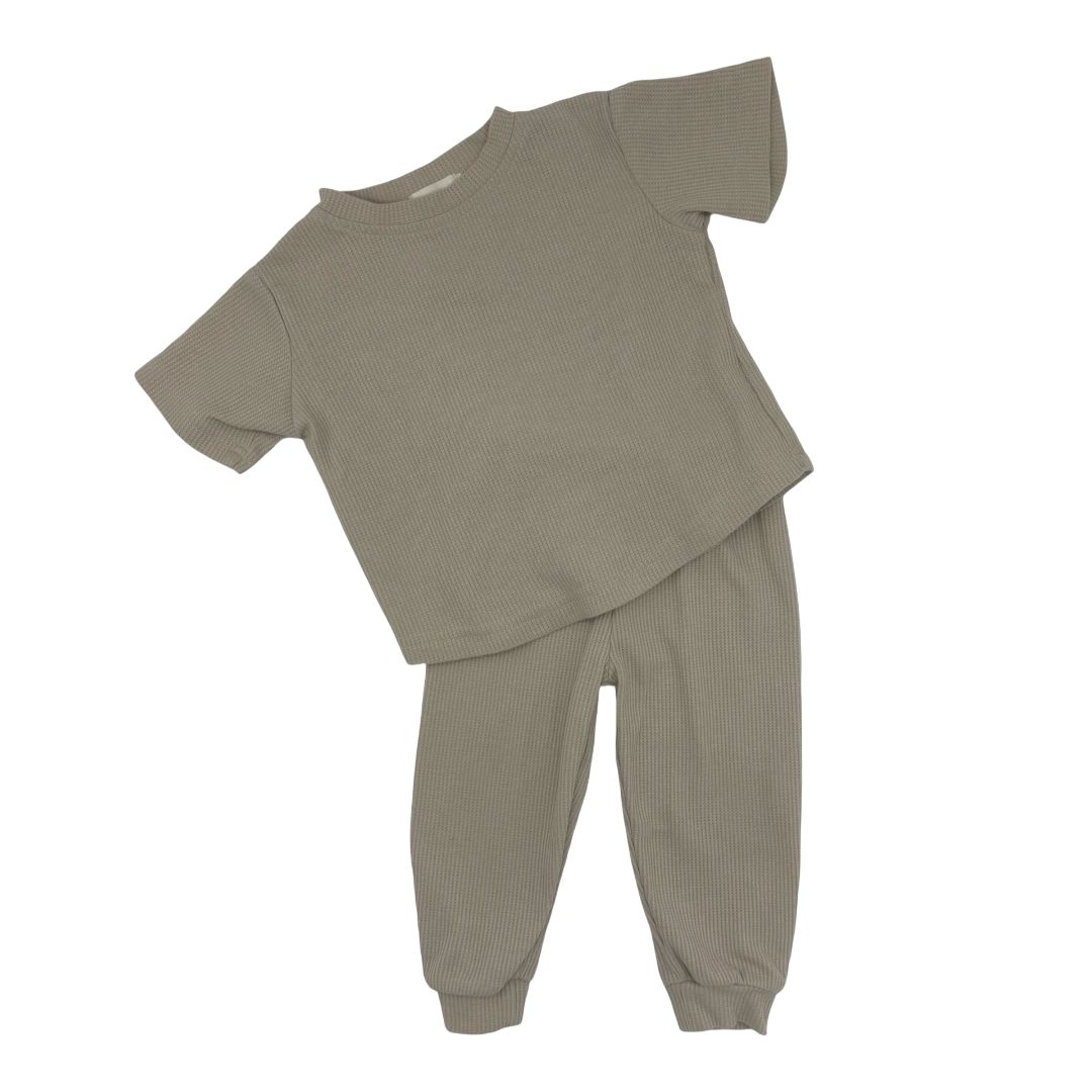 Mikki Rae Little Ones Cream Waffle T-Shirt and Pant Set, 12-18 months