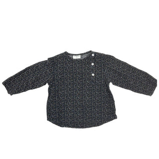 Violeta Federico Blue Brown Patterned Flowy Long Sleeve Shirt with Shoulder Buttons, 24 months