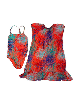 Vilebrequin One piece swimsuit full piece and cover up dress in a tropical blue, orange, red pattern , 8 years