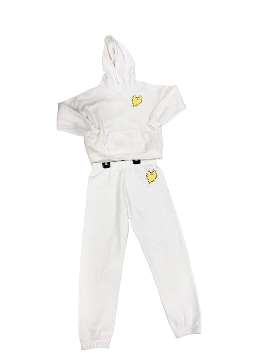 Aqua Girls X Kerri Rosenthal white fleece sweatset with heart, 10-12 years