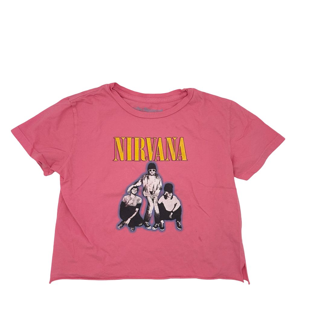Rowdy Sprout pink cropped Nirvana tshirt, 10 years