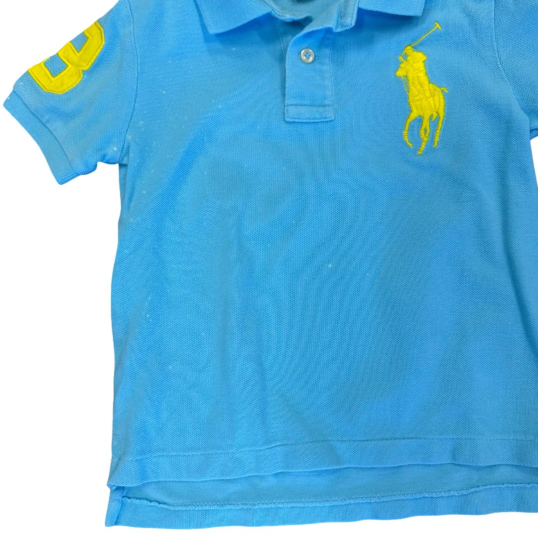Ralph Lauren blue collared polo shirt w/some stains, 4 years