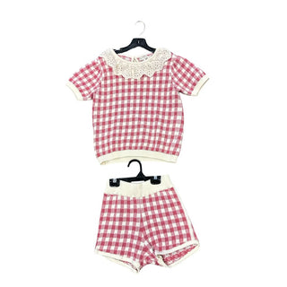 Bebe Organic Red and White Plaid Short and T-Shirt Set with Frills, 10 years
