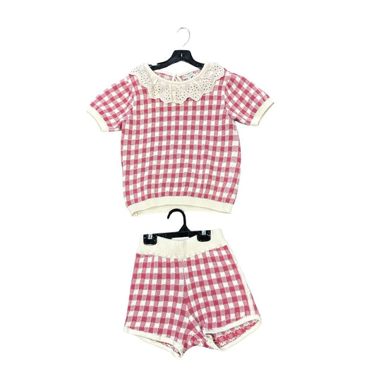 Bebe Organic Red and White Plaid Short and T-Shirt Set with Frills, 10 years