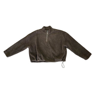 LNA Clothing Brown Sherpa Quarter Zip Sweater, large