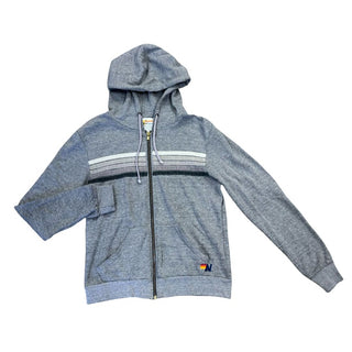 Aviator Nation Grey Zip Up Sweater with Grey Tone Stripes, small