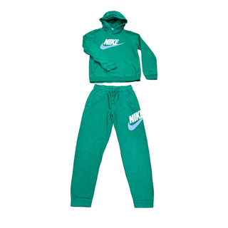 Nike Club Fleece Hooded Tracksuit in Stadium Green with Light Blue Logo and Detailing, large