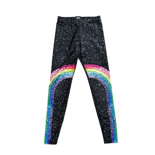 Terez Black Spandex Leggings with White Paint Splatter and Rainbow, small