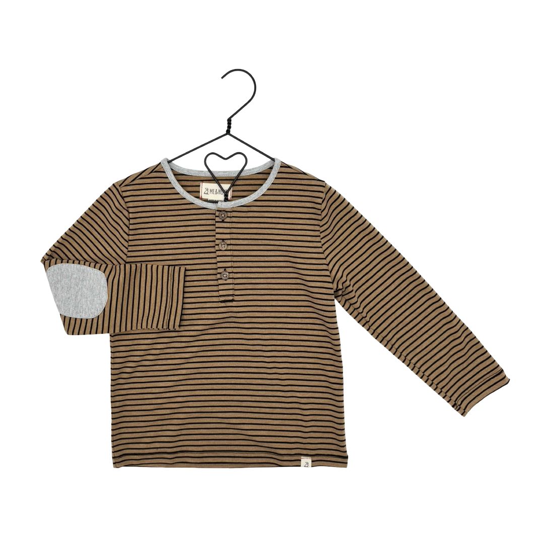 Me & Henry Brown and Black  Striped Long Sleeve Quarter Buttons New with Tags, 3-4 years
