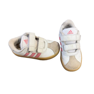 Adidas White Shoes with Pink Stripes and Velcro, 8 little kid