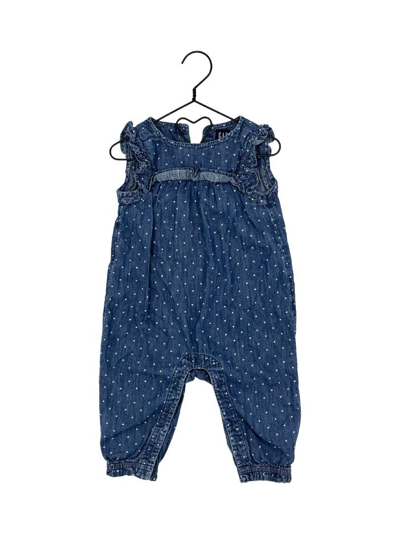 Gap denim romper w/polka dots, 6-12 months