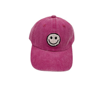 Minissentials Fuschia with smile vintage washed baseball cap, one size fits most