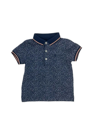 Mayoral Navy Blue Collared T-Shirt with Flowers, 9 months