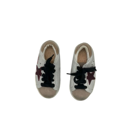 Golden Goose Silver Sparkly Shoes with Burgundy Star, eu 20 little kid