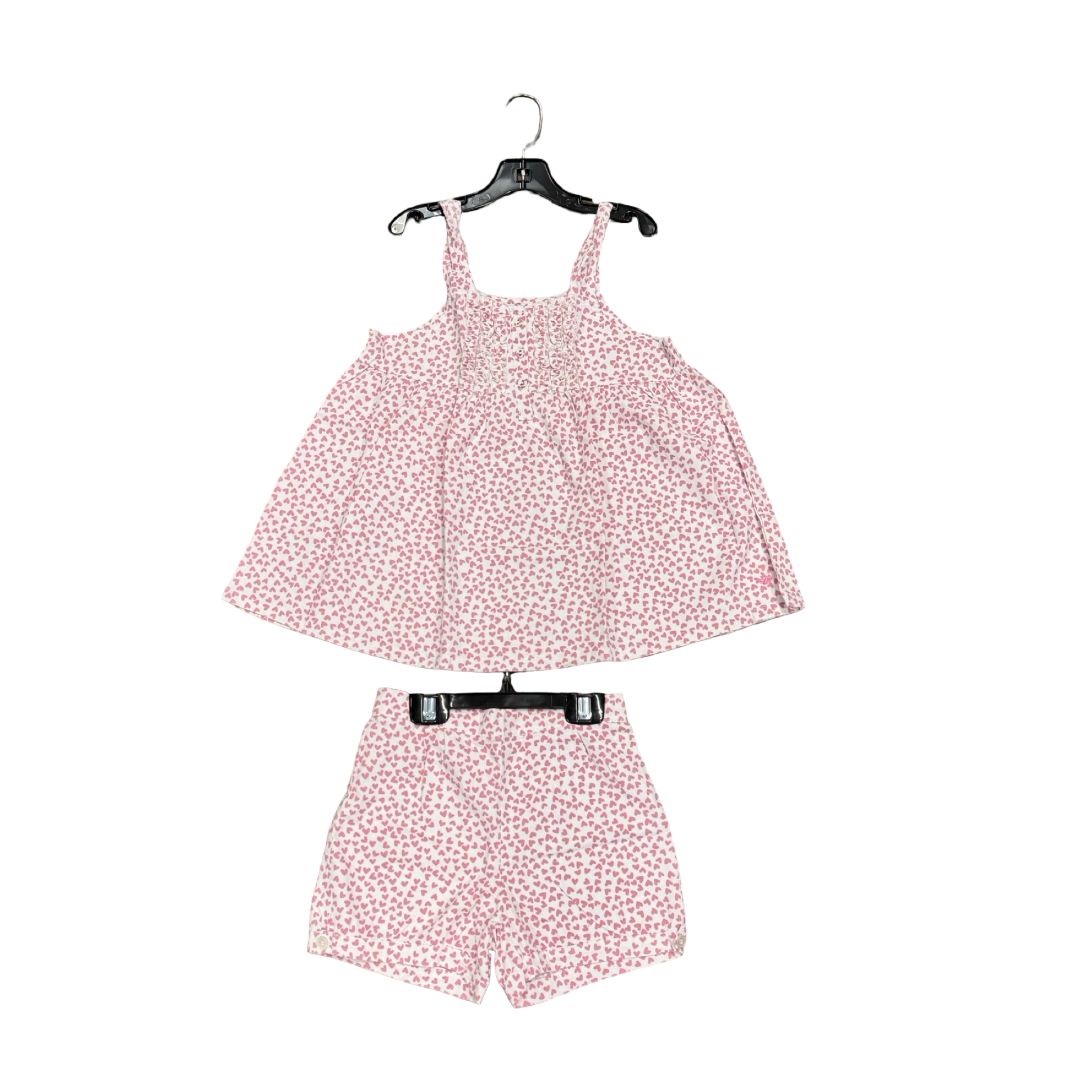 Petite Plume White Tank Top and Short Pyjama Set with Pink Hearts, 8 years