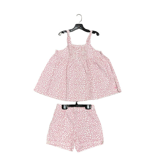 Petite Plume White Tank Top and Short Pyjama Set with Pink Hearts, 8 years