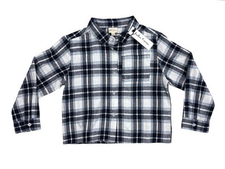 Feather 4 Arrow Navy and White Check Flannel Collared Button Down Shirt, 6-7 years
