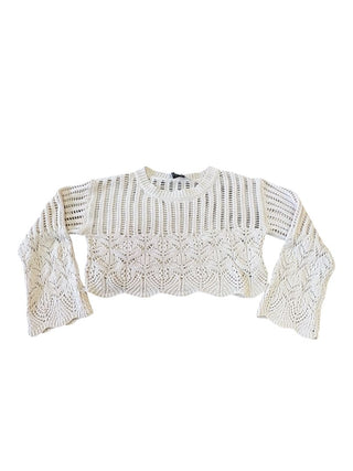 Molly Bracken Cream Cropped Knit Long Sleeve with Flared Sleeves, 10 years