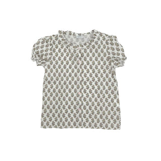 Violeta & Federico Cream Top with Ruffled Collar and Sleeves with Print, 8 years