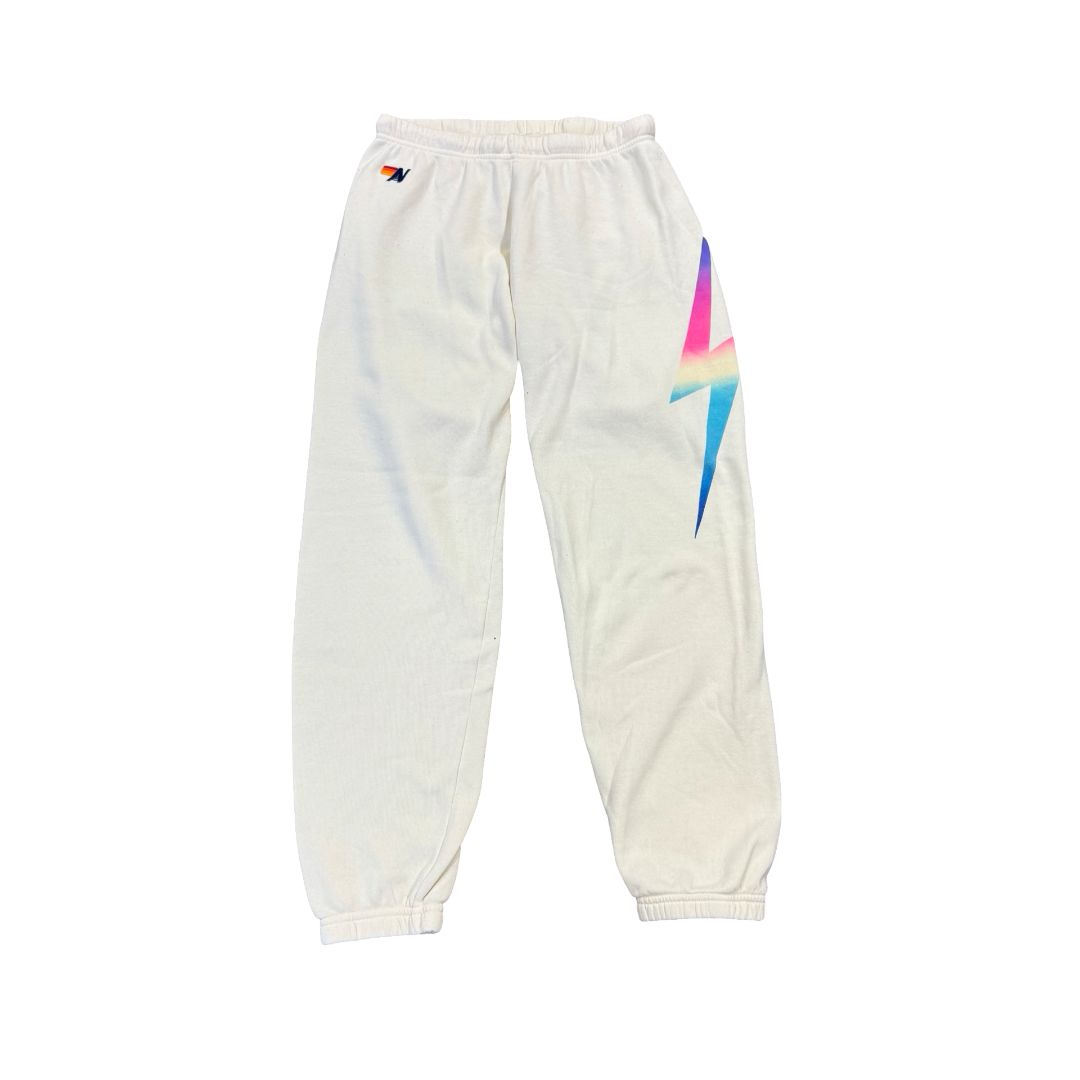 Aviator Nation Cream Sweatpants with Neon Lightning Bolt, medium