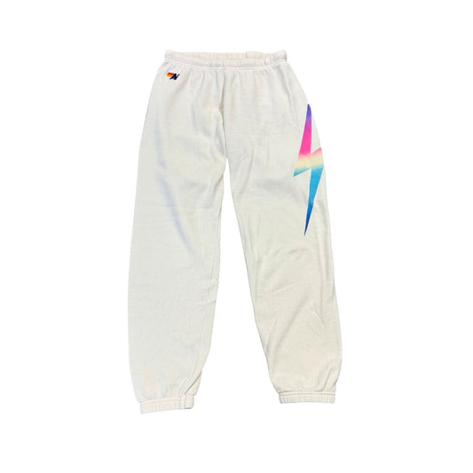 Aviator Nation Cream Sweatpants with Neon Lightning Bolt, medium