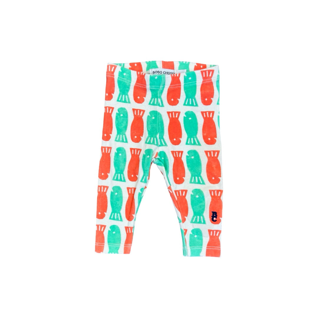 Bobo Choses Green/red Lucky Fish leggings, 3 months