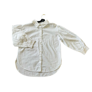Zara White Button Down Shirt with Puffed Sleeves and Silver Jewels, 8 years