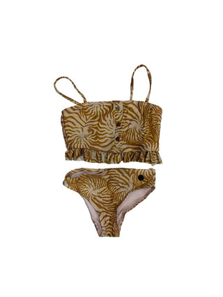 Scotch & Soda Ruffle and Buttoned Brown Print Bikini Set, 6 years
