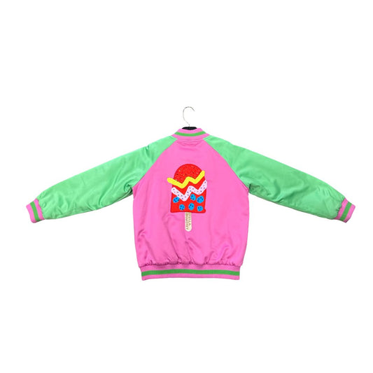 Stella McCartney Pink and Green Satin Bomber Jacket, 8 years