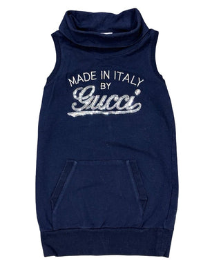 Gucci Navy Blue Gucci Sleeveless Sweatshirt with Rhinestone Embroidery, 4 years