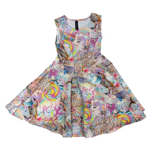 Pixie Lane Allover Print Dress with Unicorns and Cupcakes, 4 years