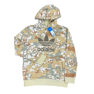 Adidas Camo Hoodie Sweatshirt in Beige and Green Camo with Brown Trefoil Logo, large