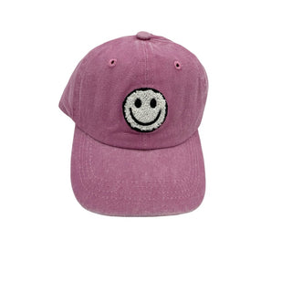 Minissentials Bubblegum Pink  with smile vintage washed baseball cap, one size fits most