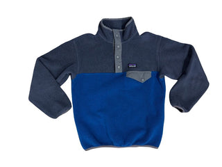 Patagonia Blue and Grey Fleece Quarter Button-Up, 7-8 years