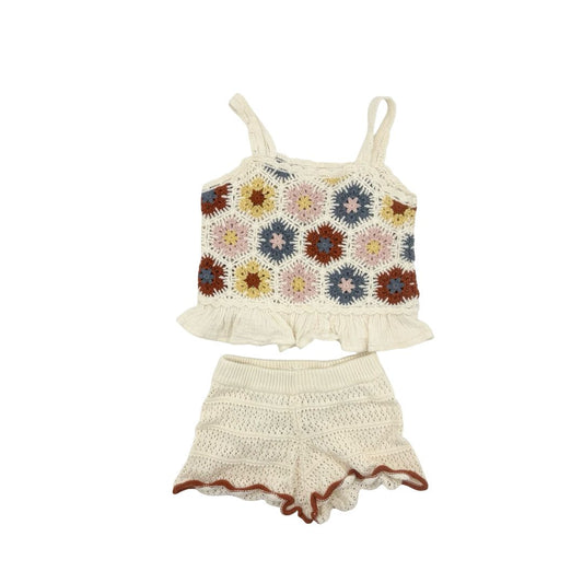 Zara Cream Boho Style Floral Tank Top with Short Set, 3-4 years