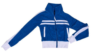 Katie J Blue and White Terrycloth Stripe Zip-Up, Large