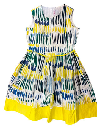 Il Gufo Blue, Green, Yellow and White Dress with Belt Detail, 6 years