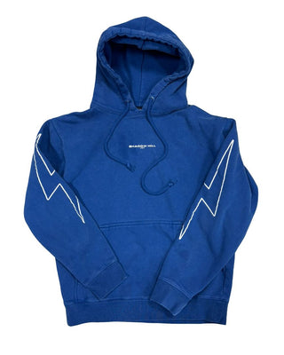 Shadow Hill Bright Blue Hooded Sweatshirt with Lightning graphics and Front Pocket, M