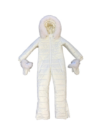 Private label White iridescent snowsuit with gloves and fanny pack, 10 years