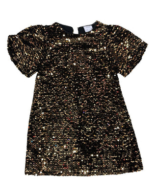 Zara Black and Gold Sequin Puff Sleeve Dress, 6 years