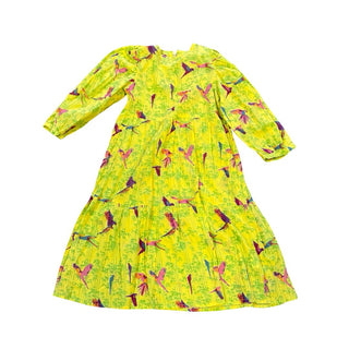 Foresta G Yellow Midi Dress with Colourful Parrot Print, 9-10 years