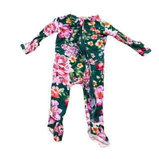 Posh Peanut Hunter green floral sleeper, Newborn