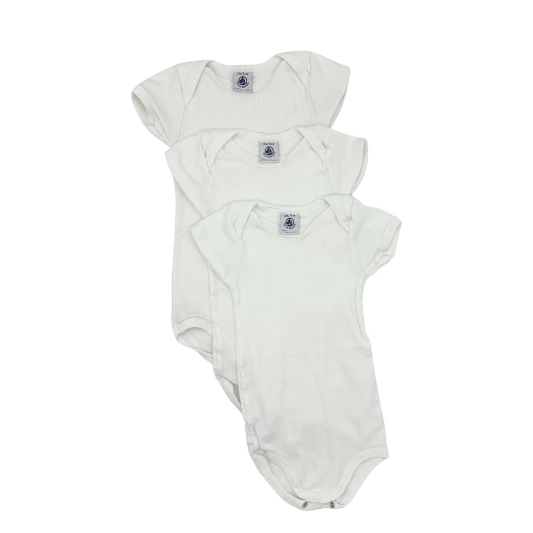 Petit Bateau 3  x white onesie, 12 months