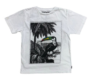 Munster White Tee with Toucan Pirate Graphics, 8 years