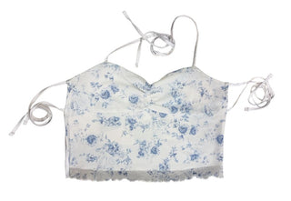 Garage Backless Tie-up Blue and White Mesh Floral Top , No Size
