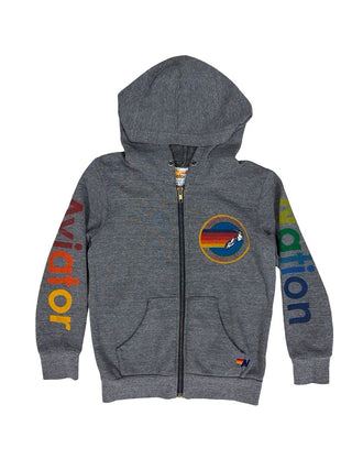 Aviator Nation Grey Zip-Up Hoodie with Multicolour Graphics, 8 years