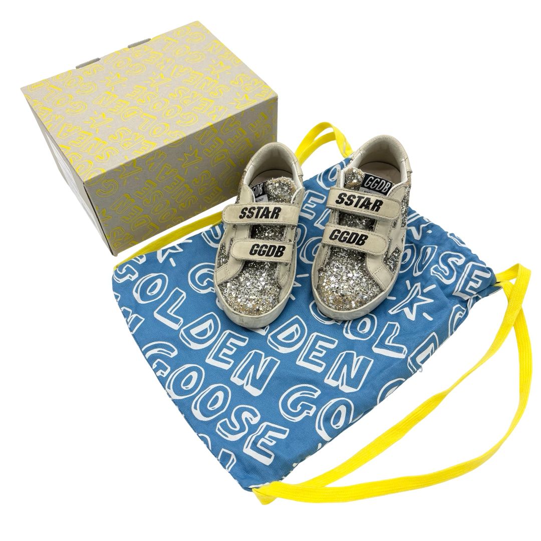Golden Goose platinum/cream Glitter sneakers, euro 25 little kid